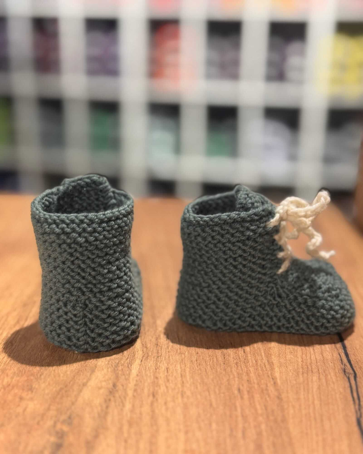 Hand-knitted Baby Booties in Dark Green & Cream - Merino (0 - 24 months)