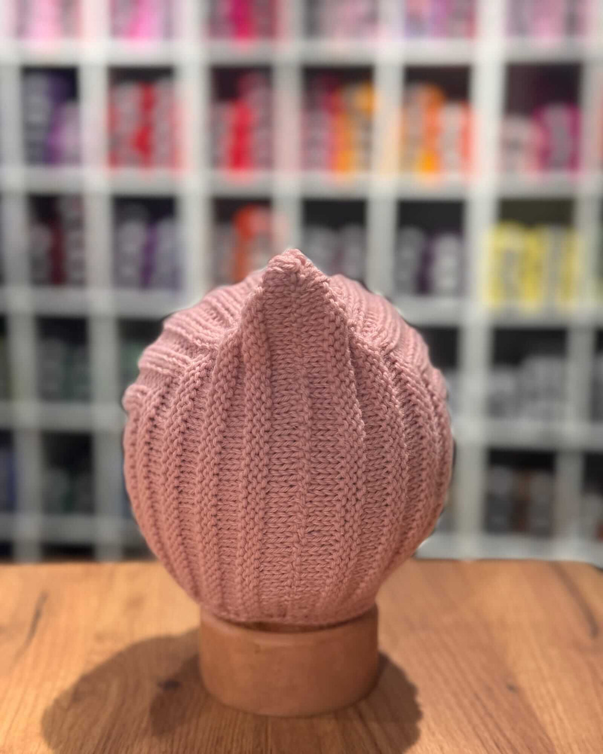 Hand-knitted Baby Pixie Bonnet in Dusty Rose - 100% Merino (0-24 months)