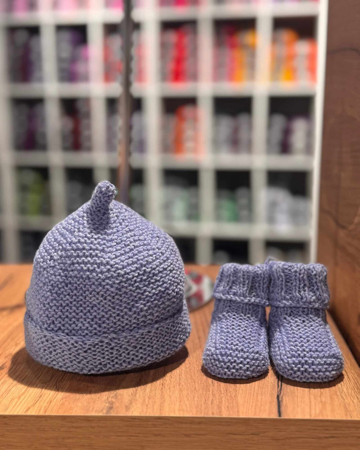 Hand-knitted Baby Pixie Bonnet & Booties Set - Purple (0-24 months)