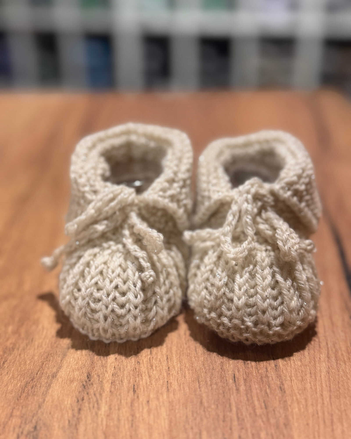Hand-knitted Baby Booties in Beige - Merino (0 - 12 months)