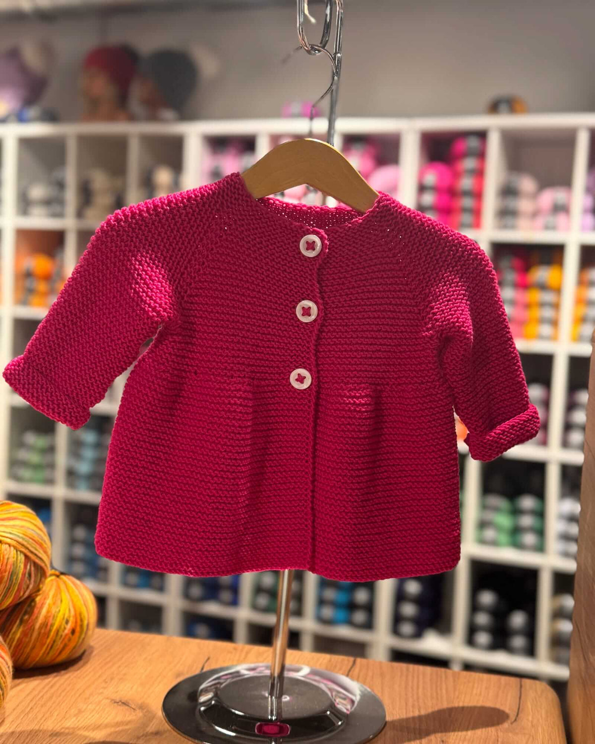 Hand-Knitted Baby Jacket - Cyclamen, 100% Merino (0 - 24 months)
