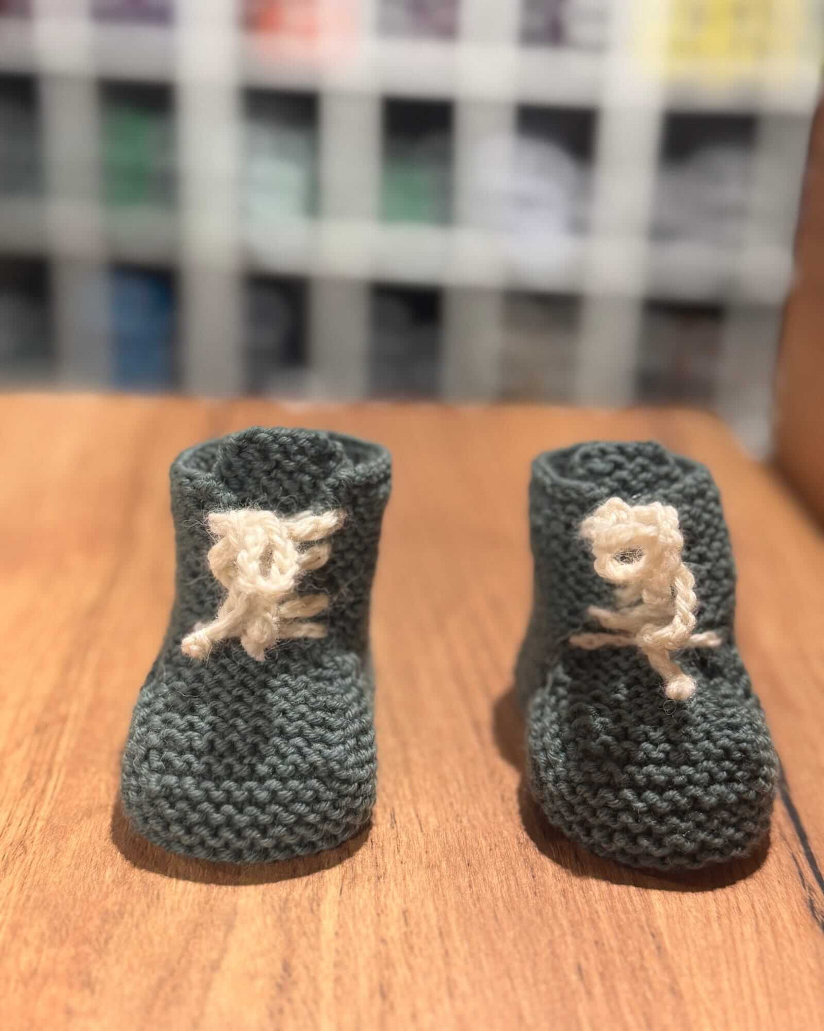 Hand-knitted Baby Booties in Dark Green & Cream - Merino (0 - 24 months)