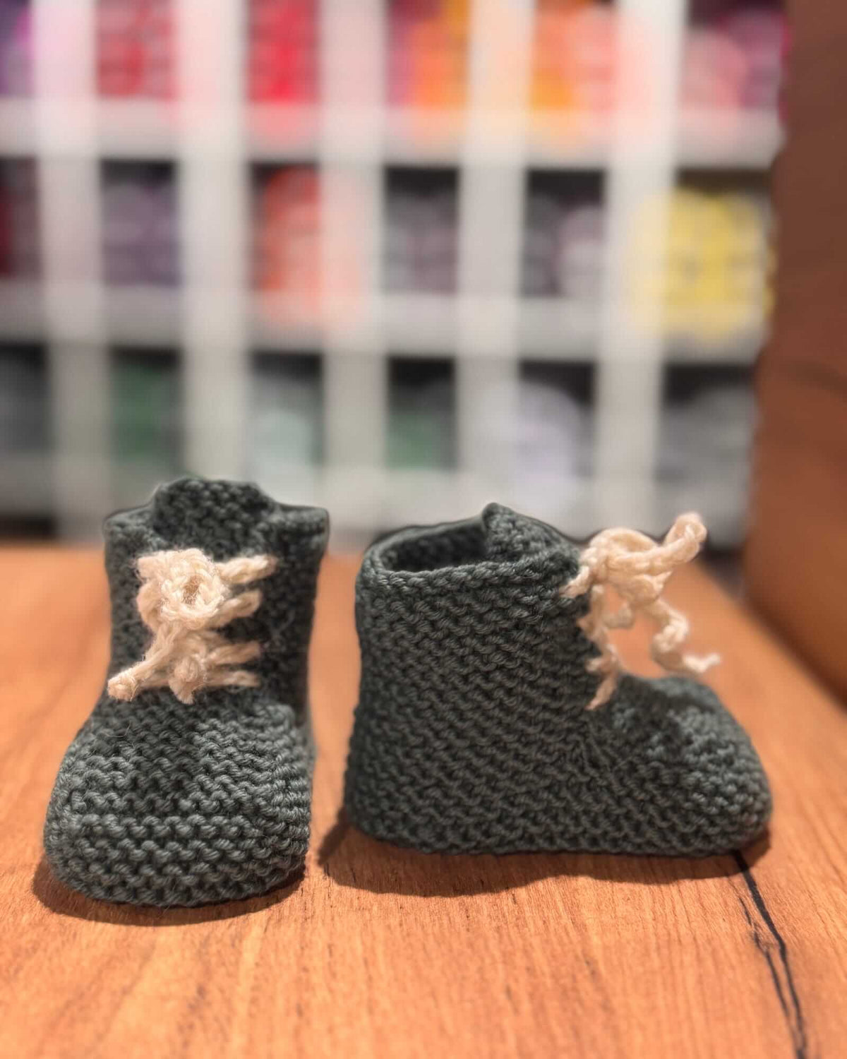 Hand-knitted Baby Booties in Dark Green & Cream - Merino (0 - 24 months)