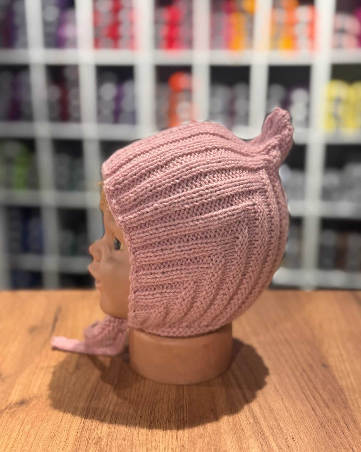 Hand-knitted Baby Pixie Bonnet in Dusty Rose - 100% Merino (0-24 months)